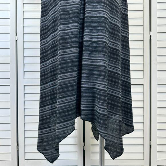 Comfy USA L Black Gray Striped Sleeveless Tank Dress Long Knit Tunic Asymmetric - Picture 6 of 8